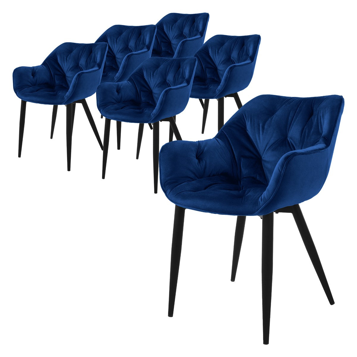 ECD Germany ML-Design lot 6 chaises velours bleu nuit