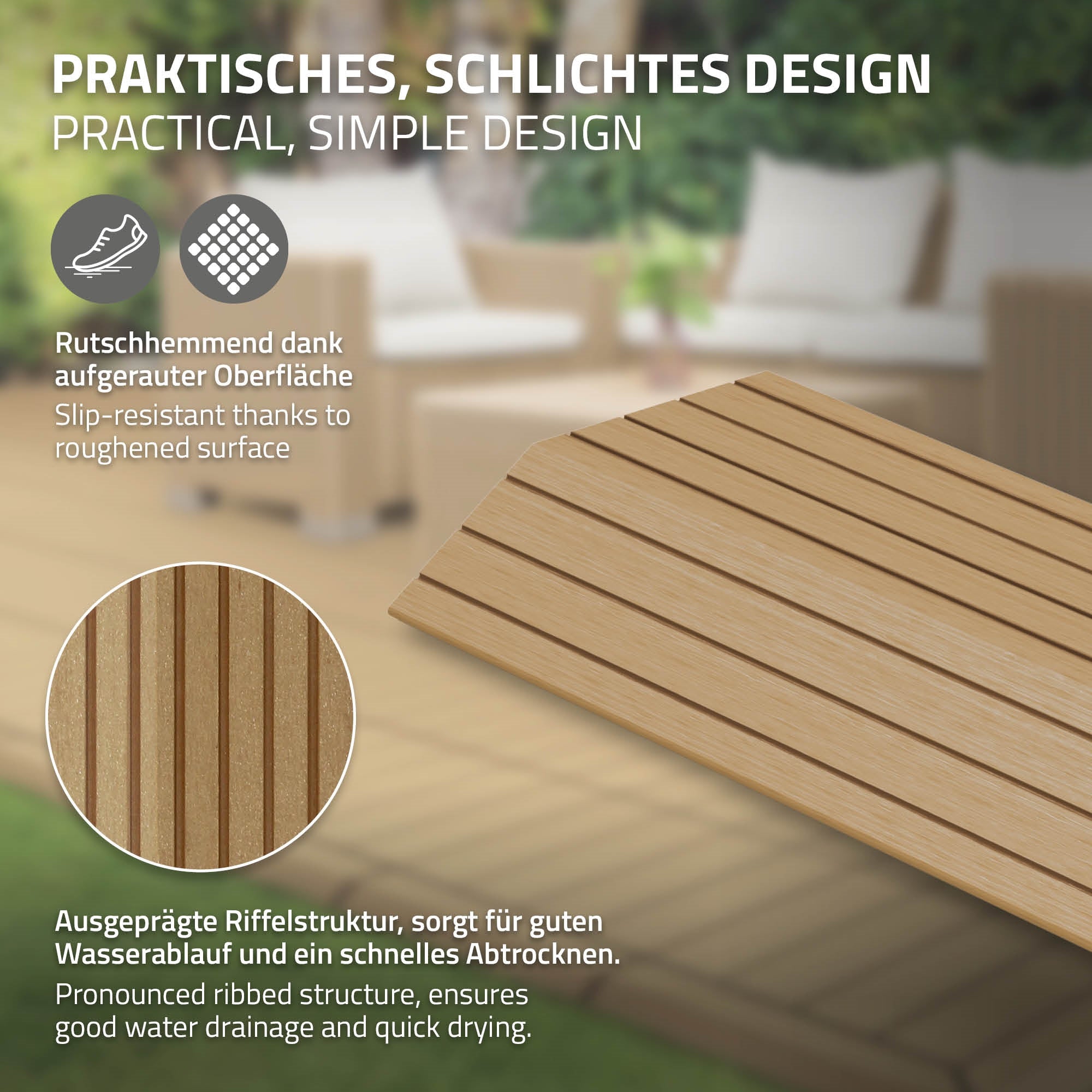 ECD Germany Garten baguette finition WPC teck droite 30 cm