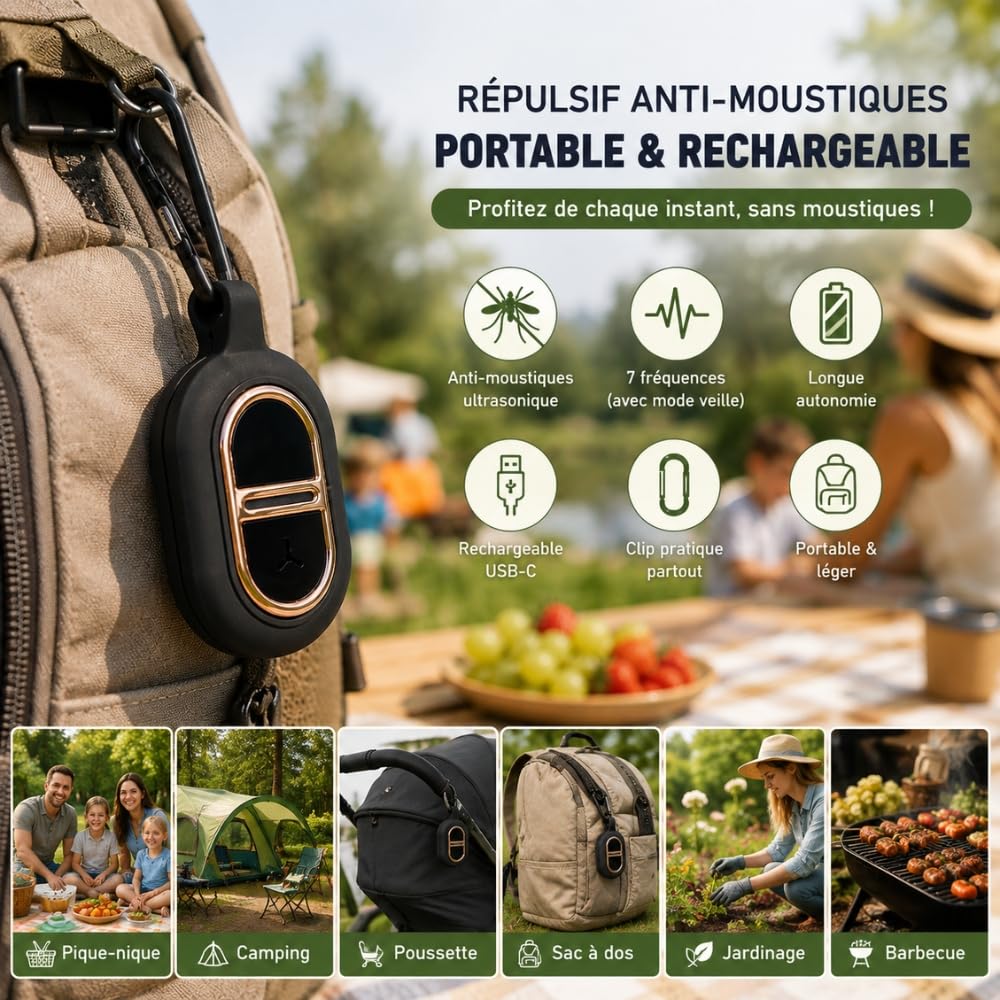 Shop-Story Maison répulsif moustiques portable USB-C clip 7 fréquences