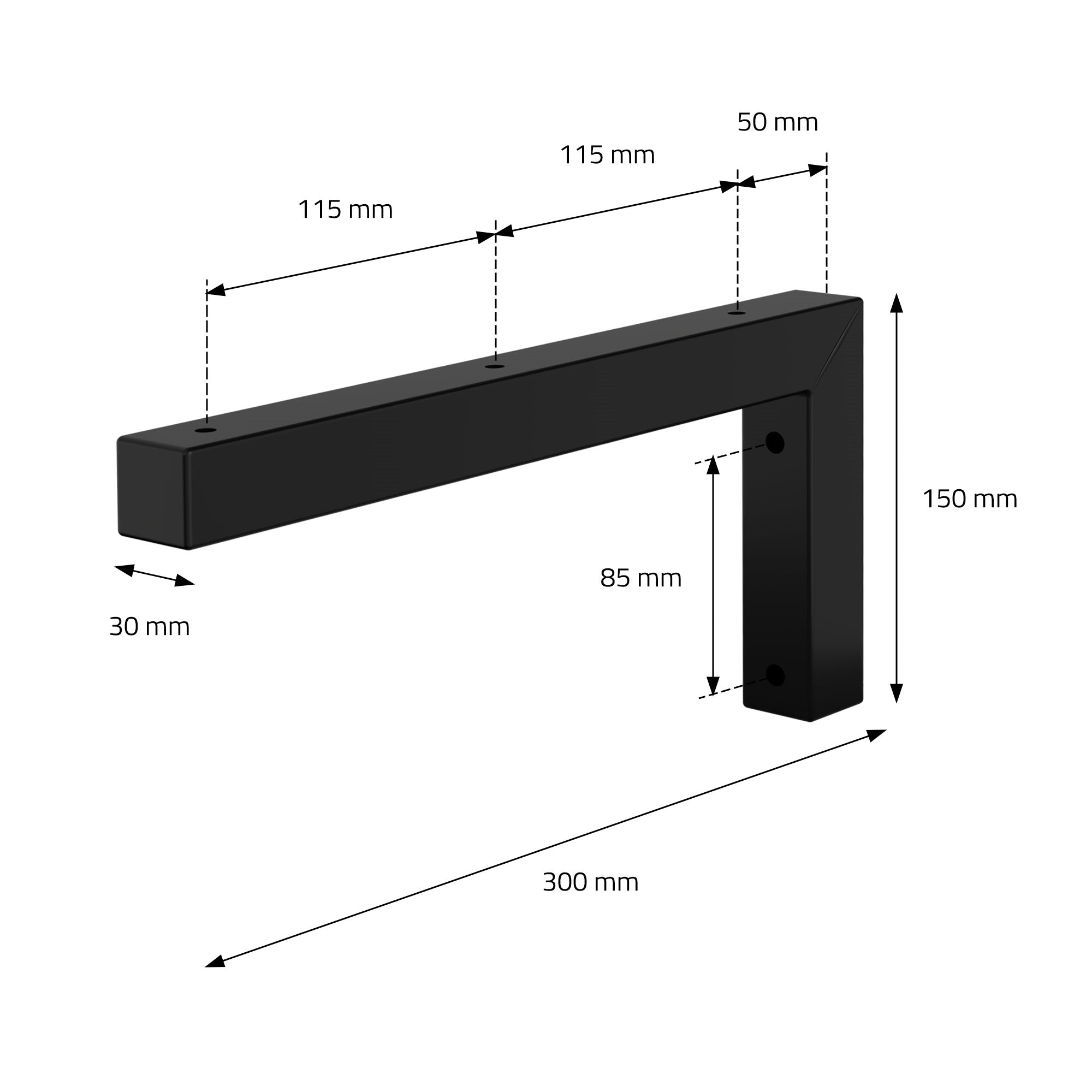 ML-Design Équerre murale acier noir 300x150 mm lot de 2