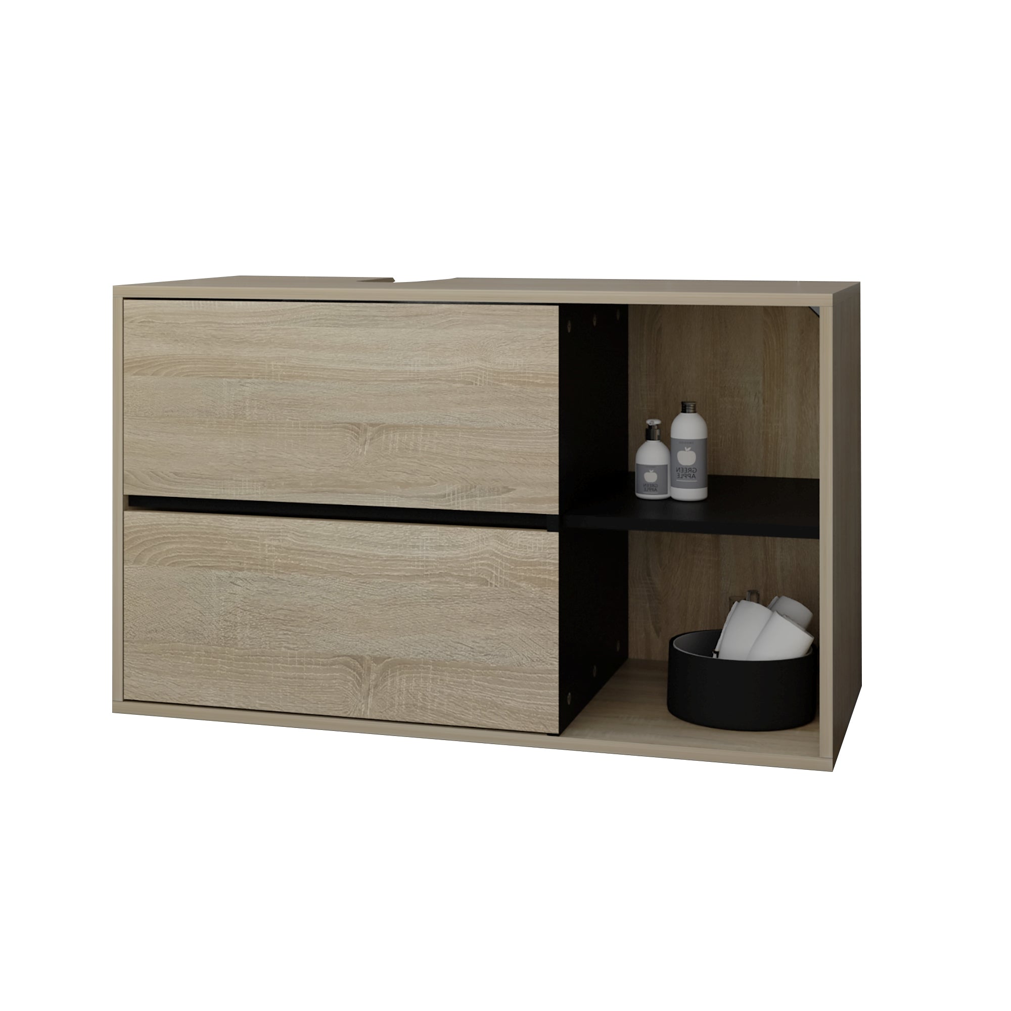 ECD Germany Sanitär meuble sous-vasque 100 cm marron noir 2 tiroirs