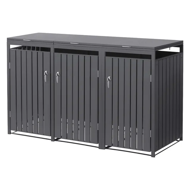 ECD Germany cache poubelle acier anthracite 3x240L 200x80 cm