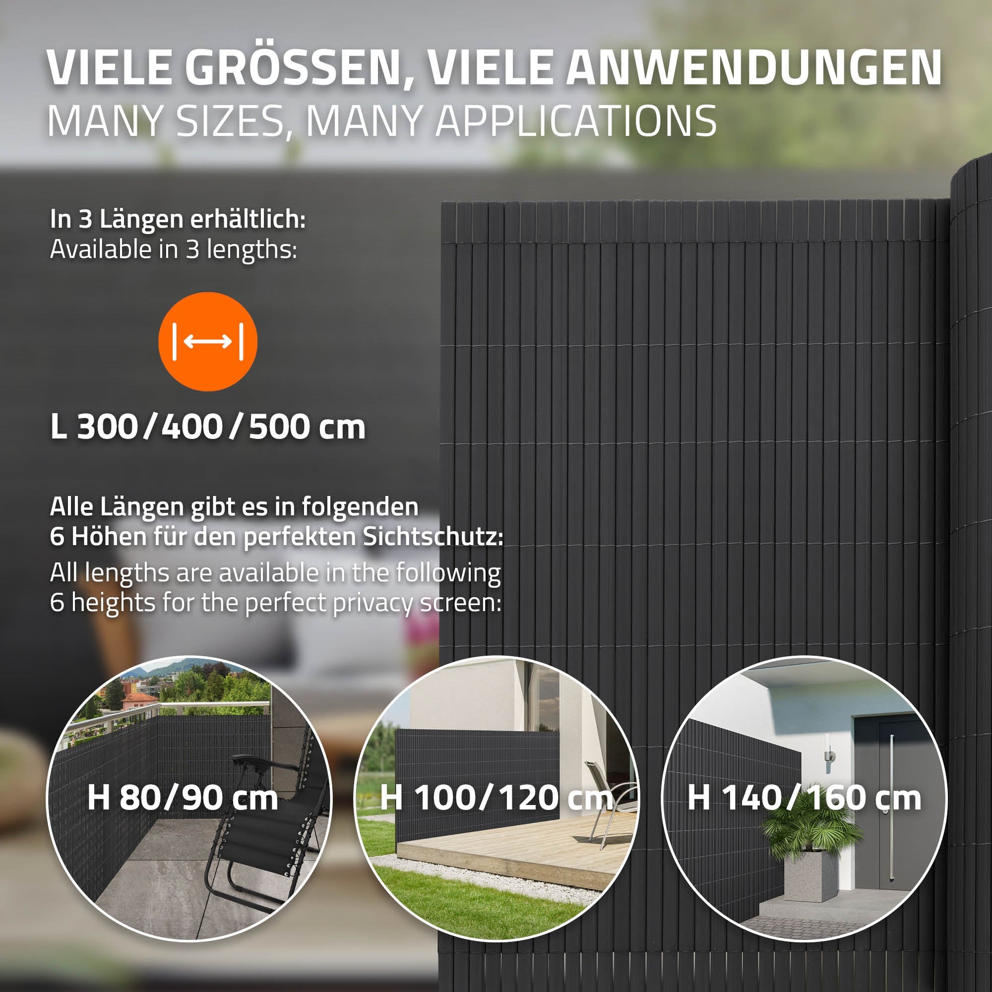 ECD Germany brise-vue PVC anthracite 160x800 cm occultant anti-UV