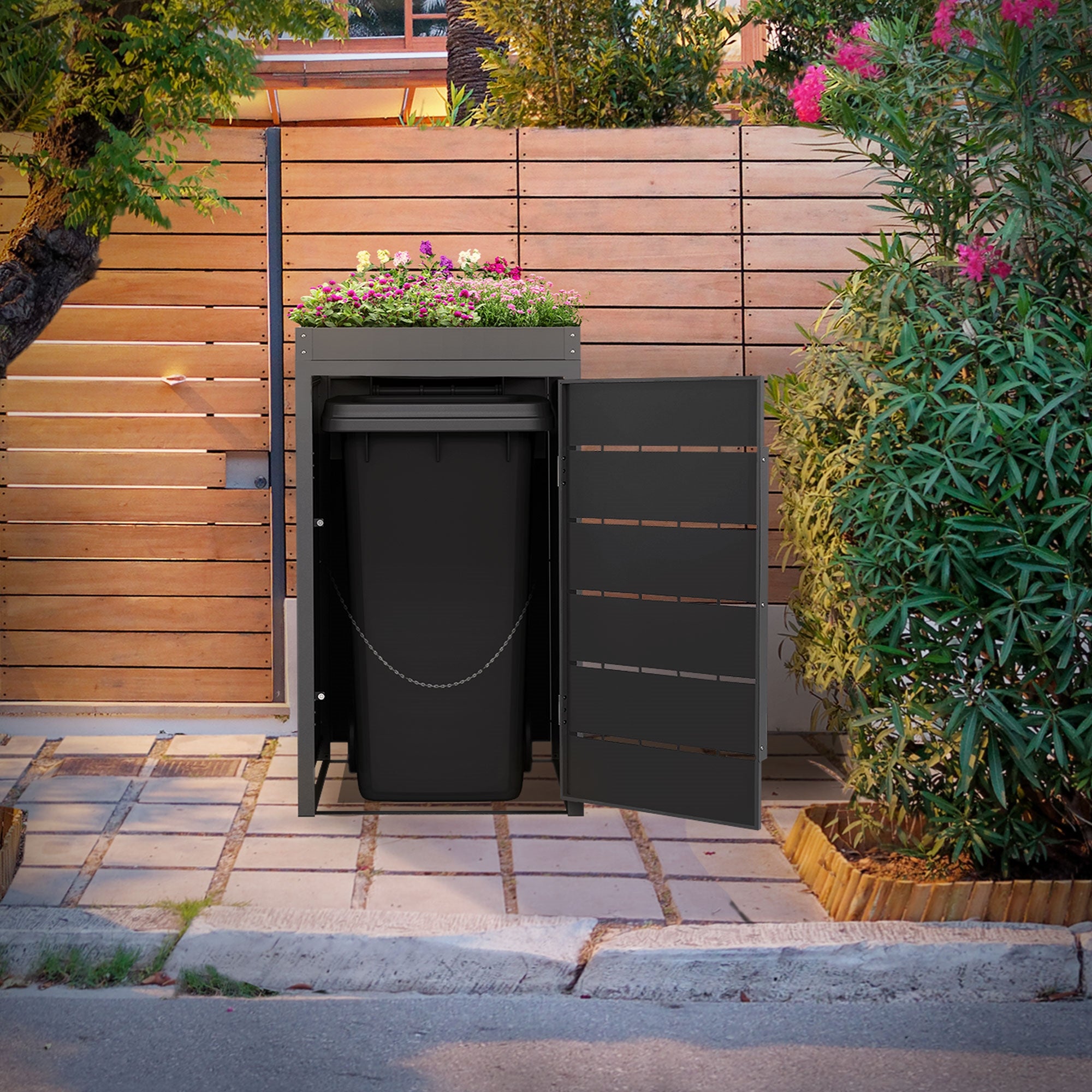 ECD Germany Garten Cache-Poubelle Acier 1 Bac Anthracite