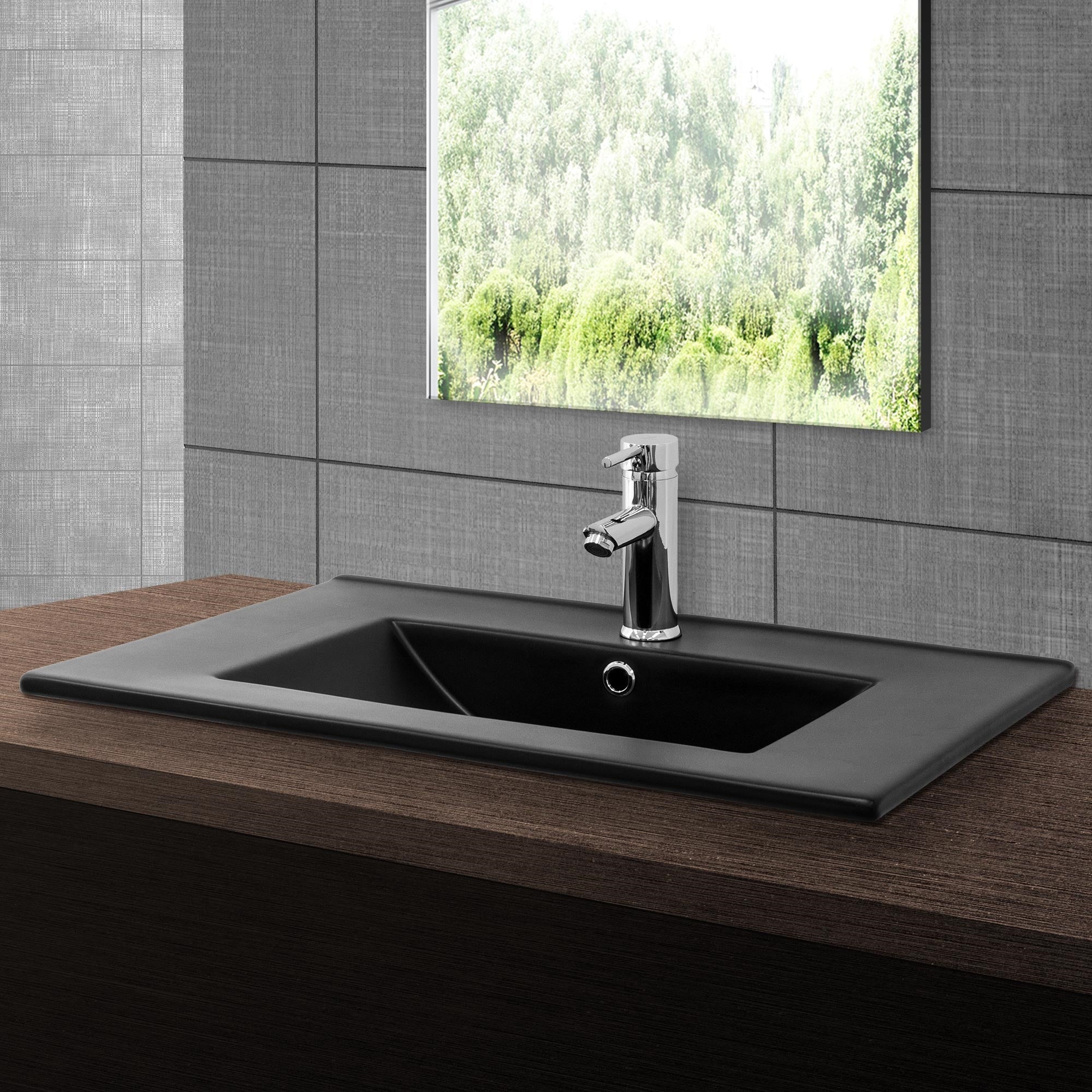 ML-Design 71 cm vasque noir mat céramique avec trop-plein