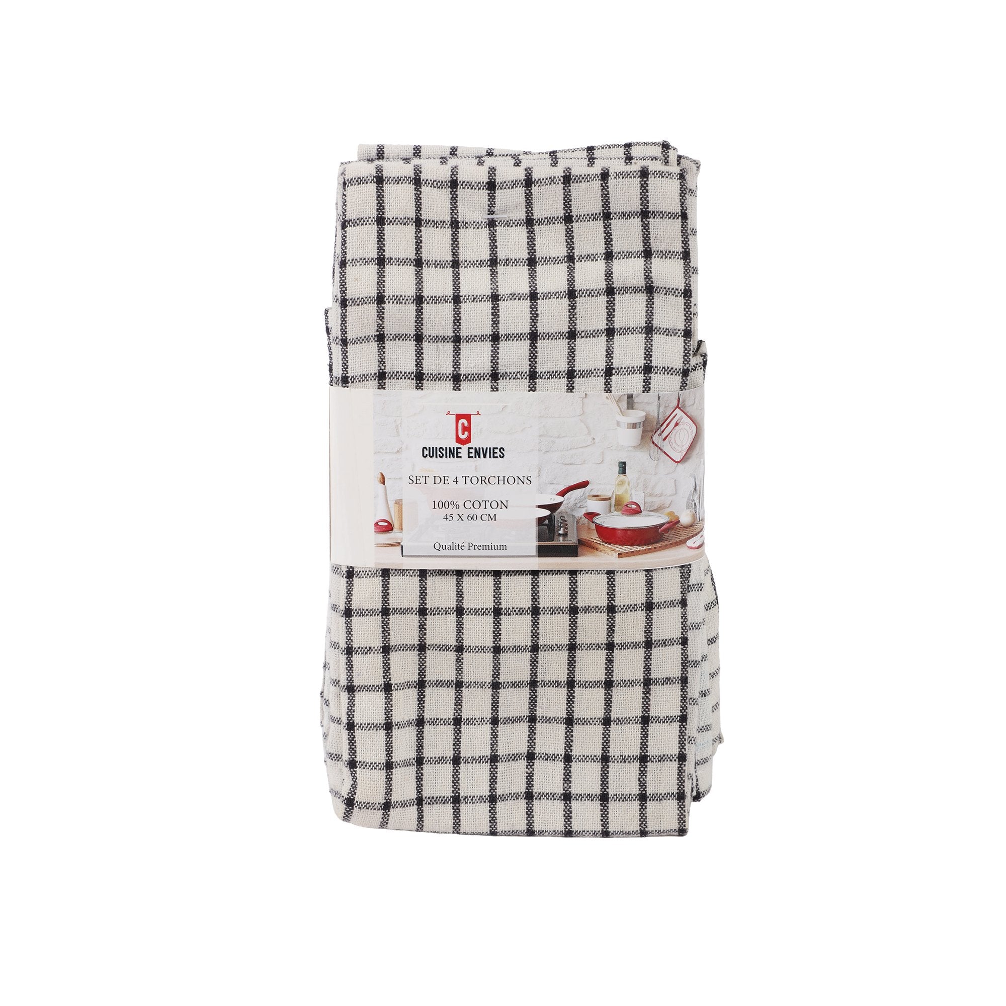 Lot de 4 Torchons cuisine coton maison