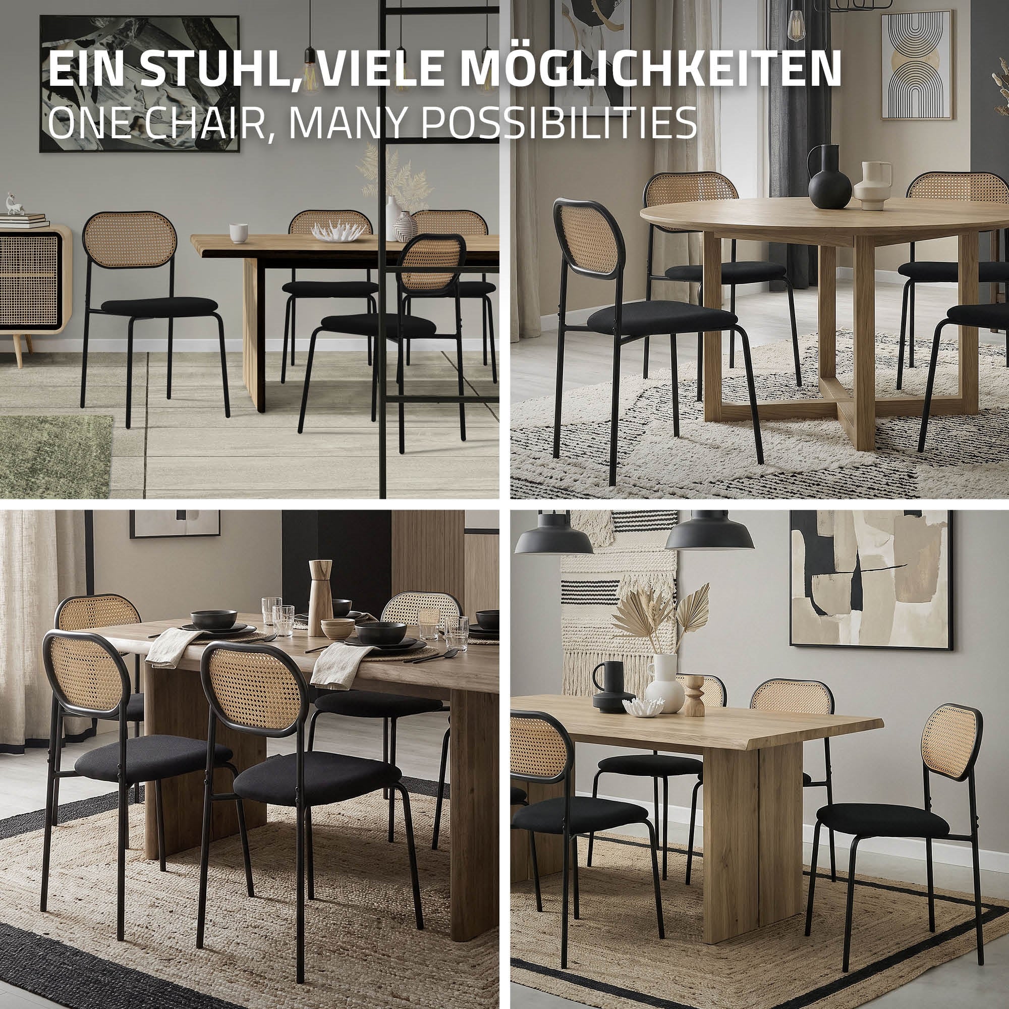 ECD Germany Möbel chaise salle à manger noir lot 6 rotin