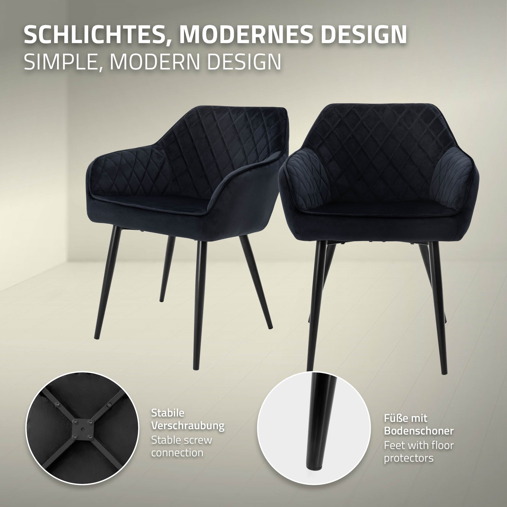 ECD Germany Möbel chaise velours noir losange x2 B-Ware