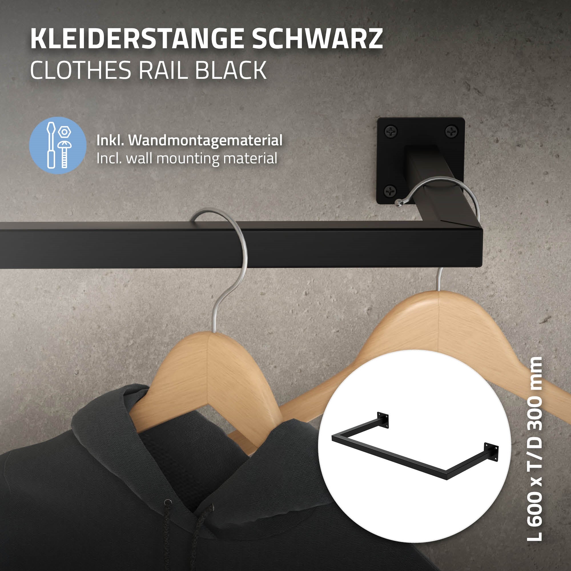 ECD Germany Möbel lot 3 tringles 30x60 cm noir acier