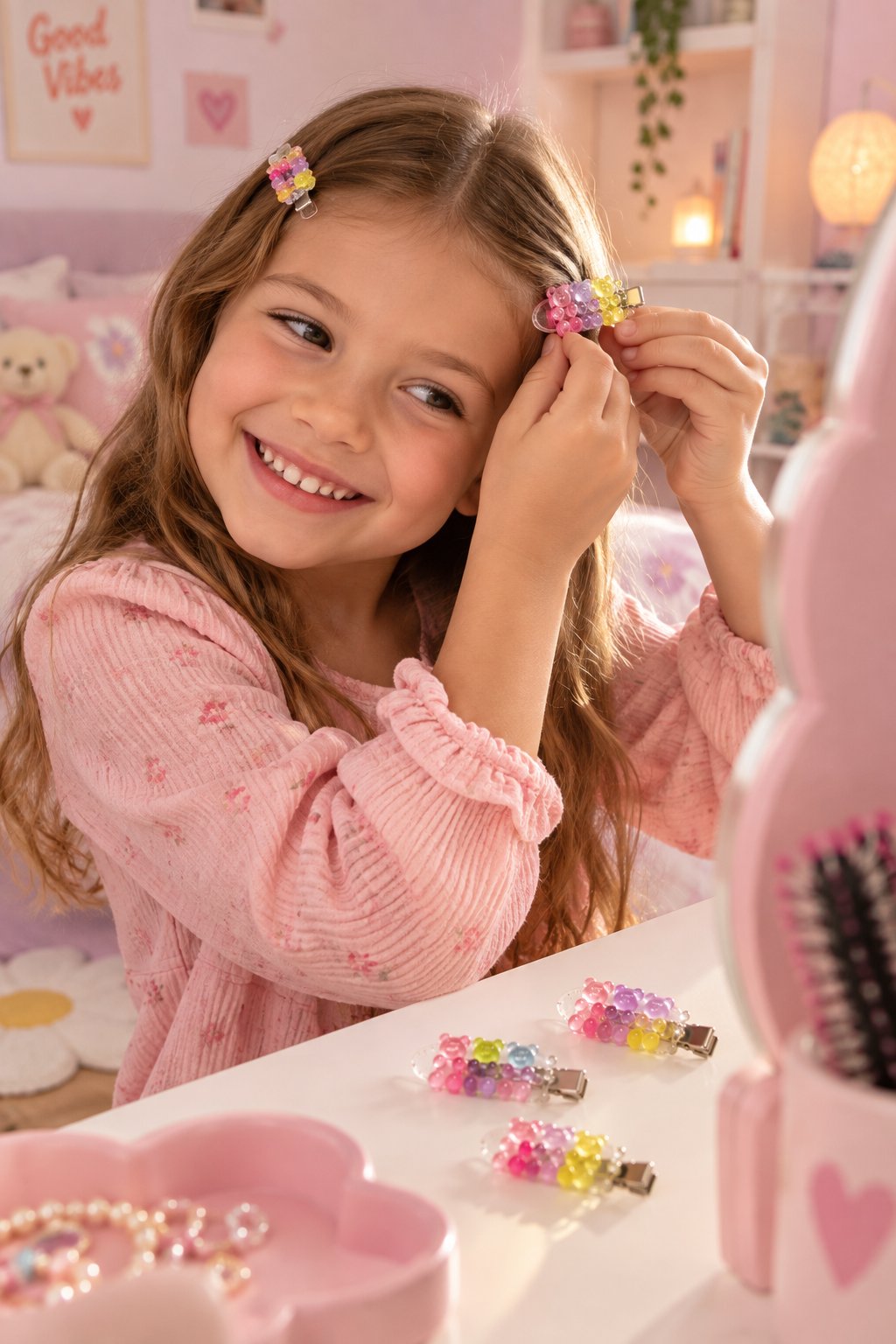 Lot 6 barrettes clips oursons colorés cheveux enfant