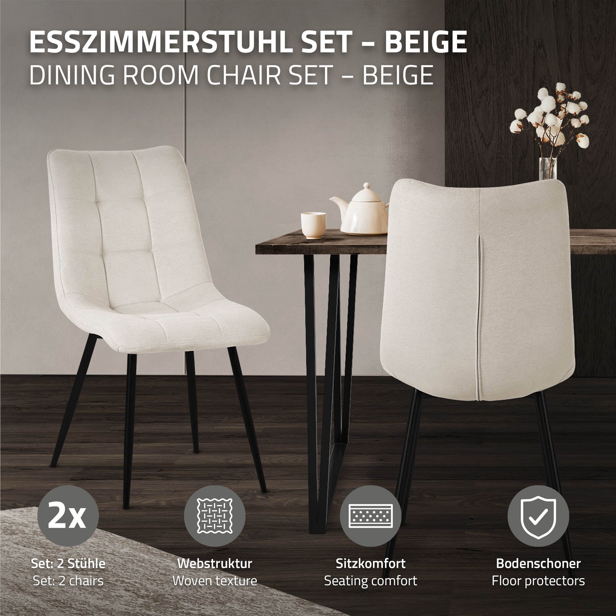 ECD Germany Möbel ML-Design chaise salle à manger beige x2 polyester