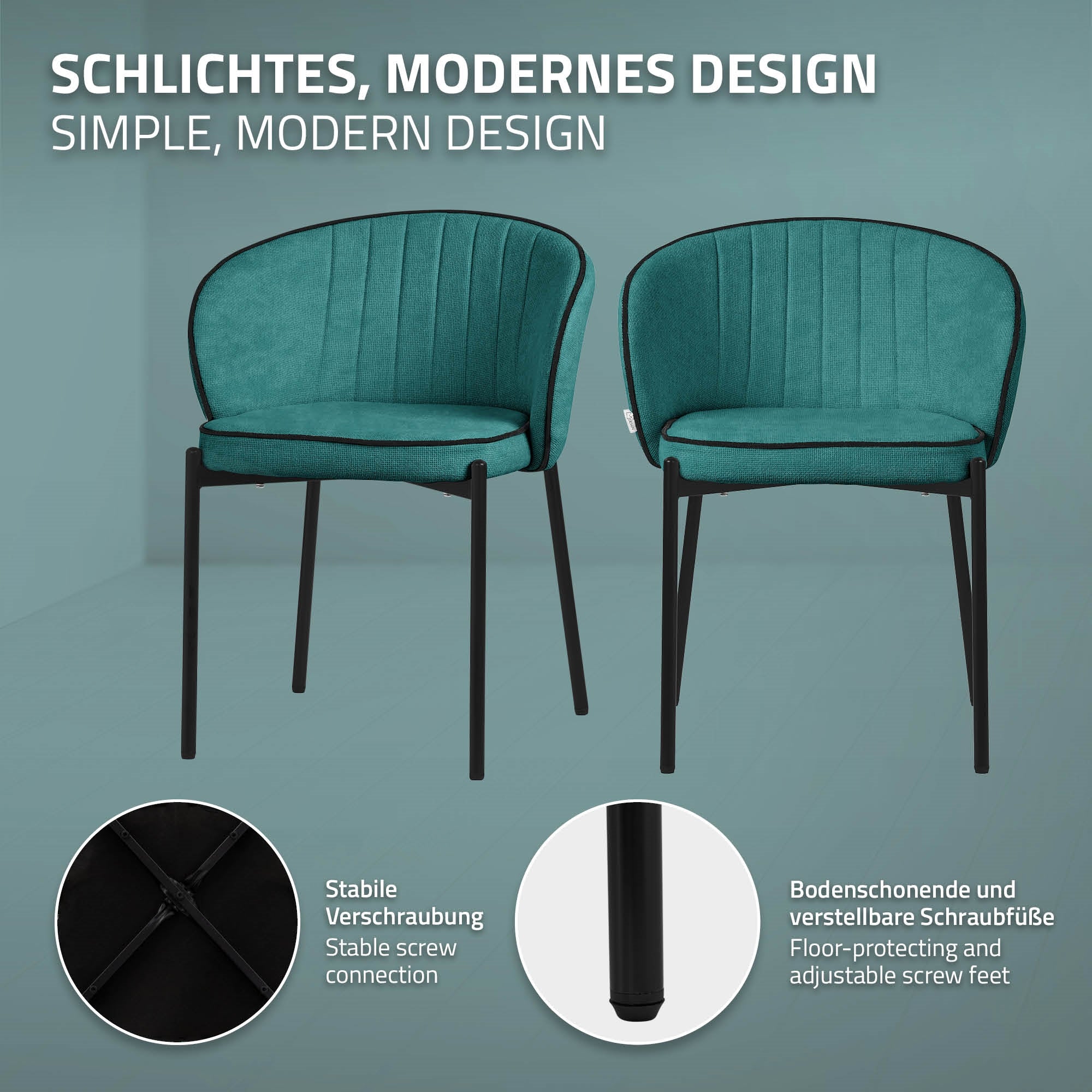 ECD Germany Chaise salle à manger Pétrole Tissu Lot de 2 120 kg