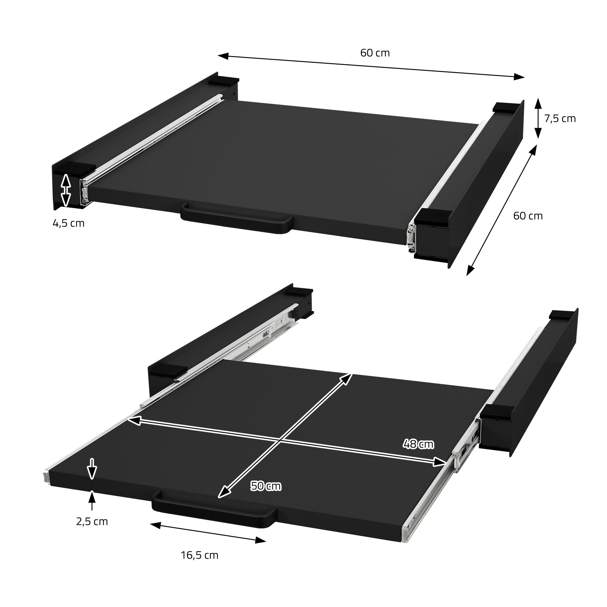 ECD Germany Cadre Superposition Lave-Linge 60x60 Noir Tablette
