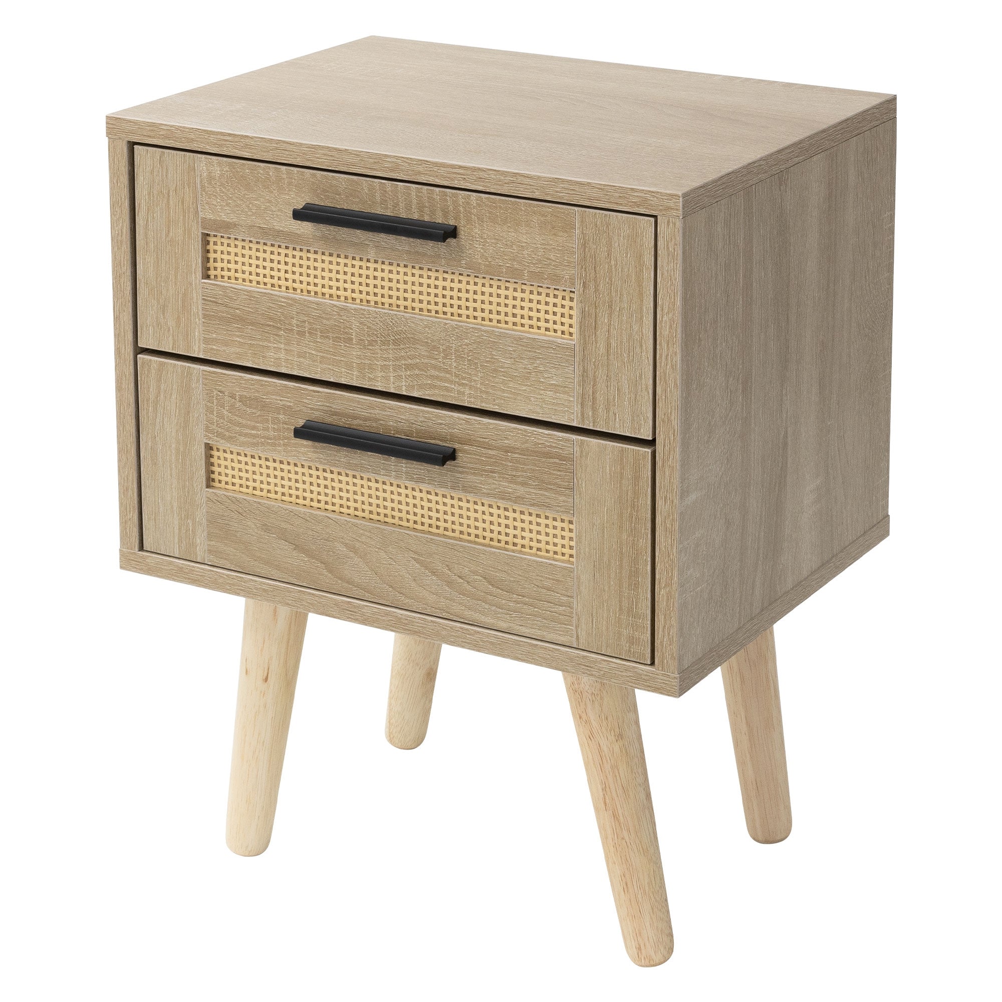 ECD Germany Möbel Table de Chevet Rotin Chêne 1 Tiroir 40 cm