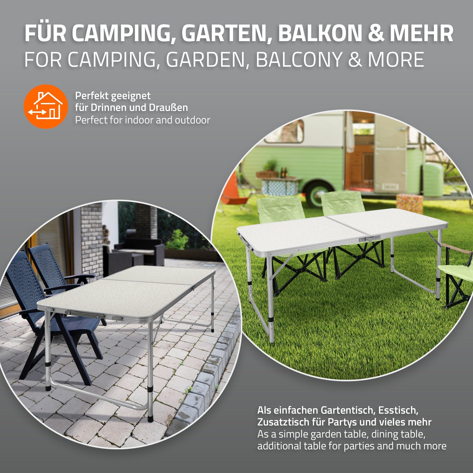 ECD Germany Sport table camping pliante 120 cm blanc crème alu