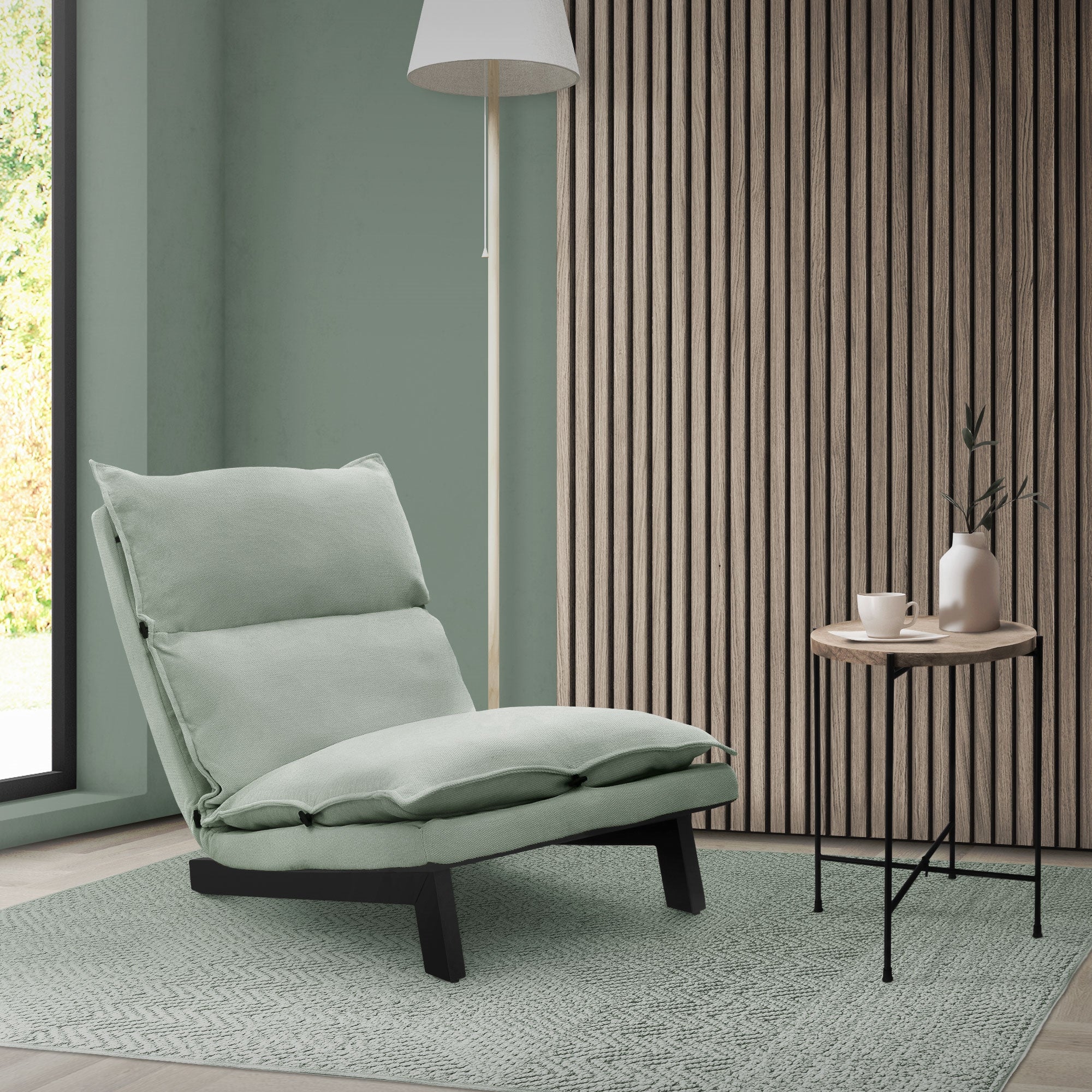 ECD Germany ML-Design Fauteuil de Sol Lin Gris-Vert Dossier