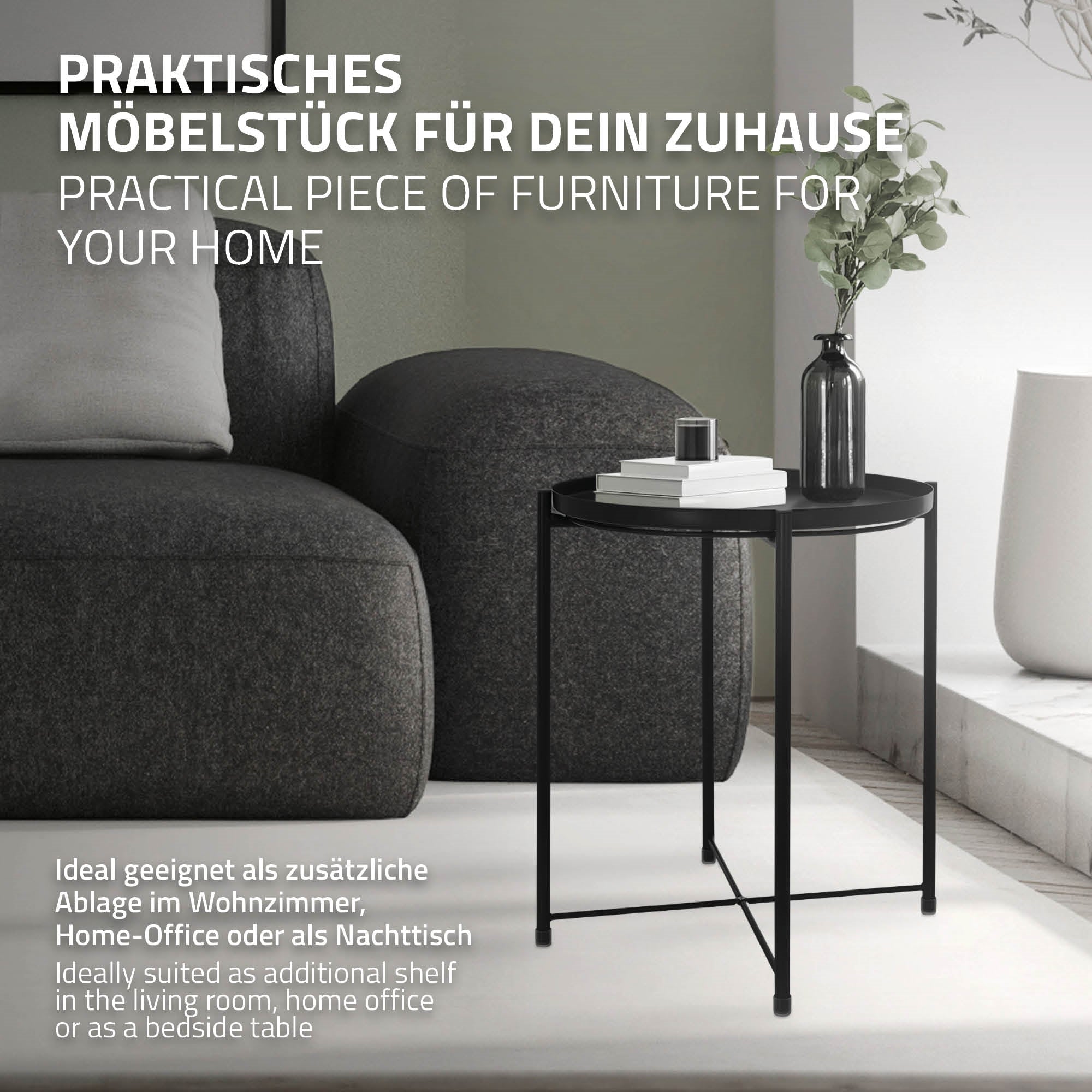 ML-Design Table d’appoint noire plateau Ø42x52 cm