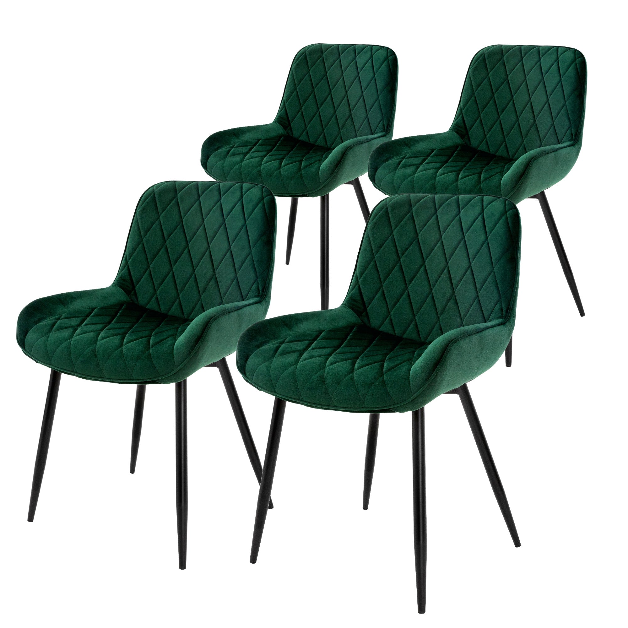 ECD Germany Möbel Lot 4 chaises velours vert foncé matelassées