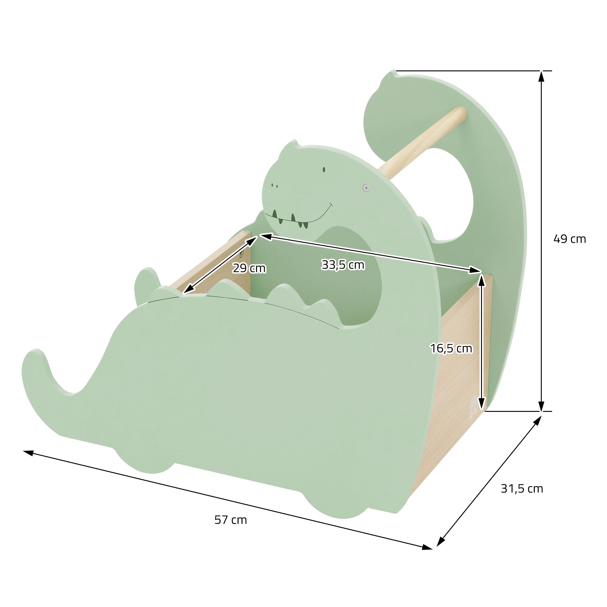 ECD Germany Kinder Coffre à jouets dino beige vert roulettes