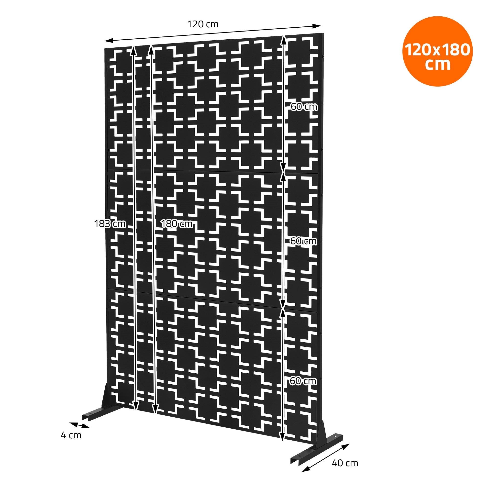 ECD Germany Milano paravent métal noir 120x180 cm