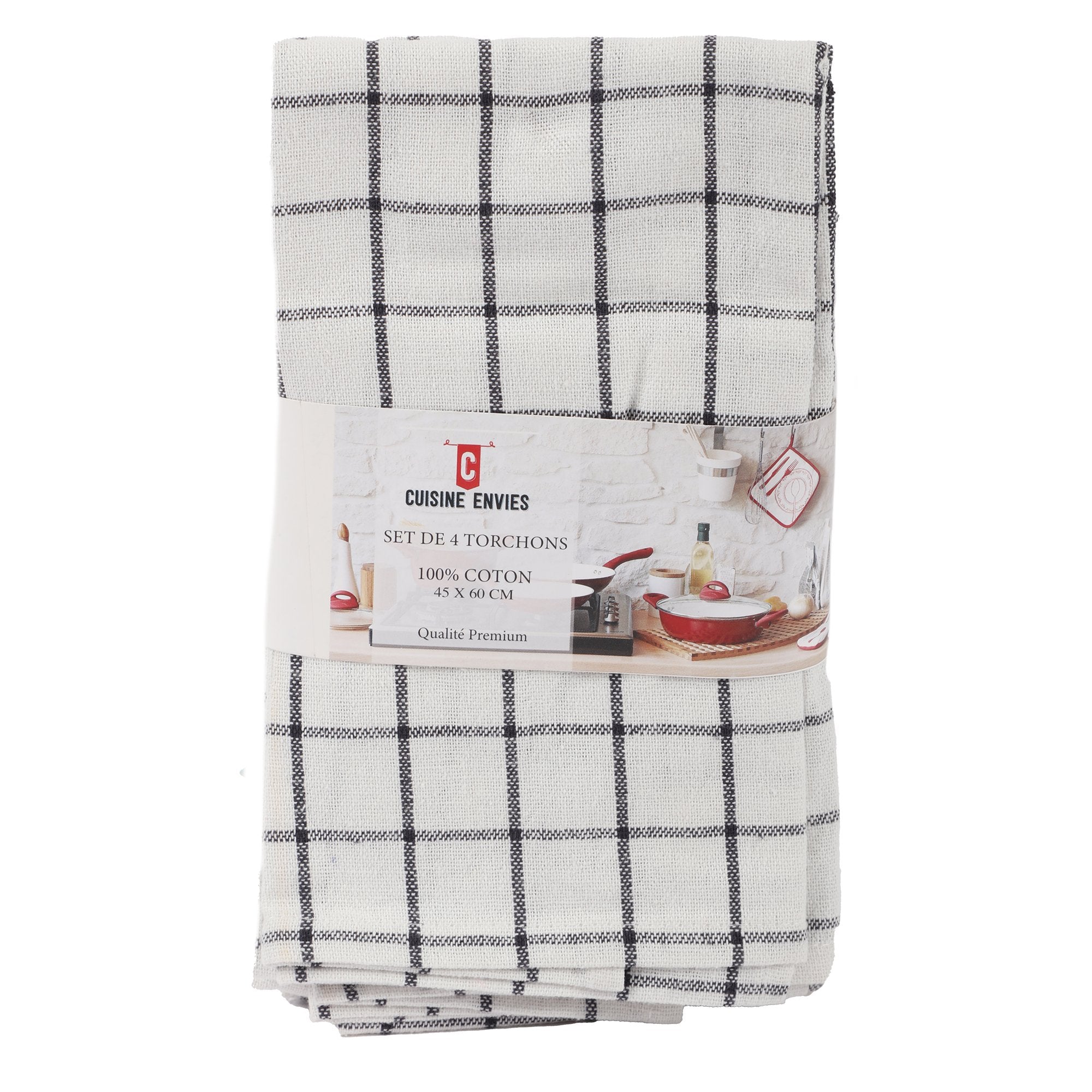 Lot de 4 Torchons cuisine coton maison