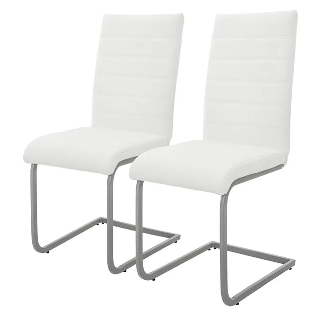 ECD Germany ML-Design chaise cantilever blanc similicuir lot de 2