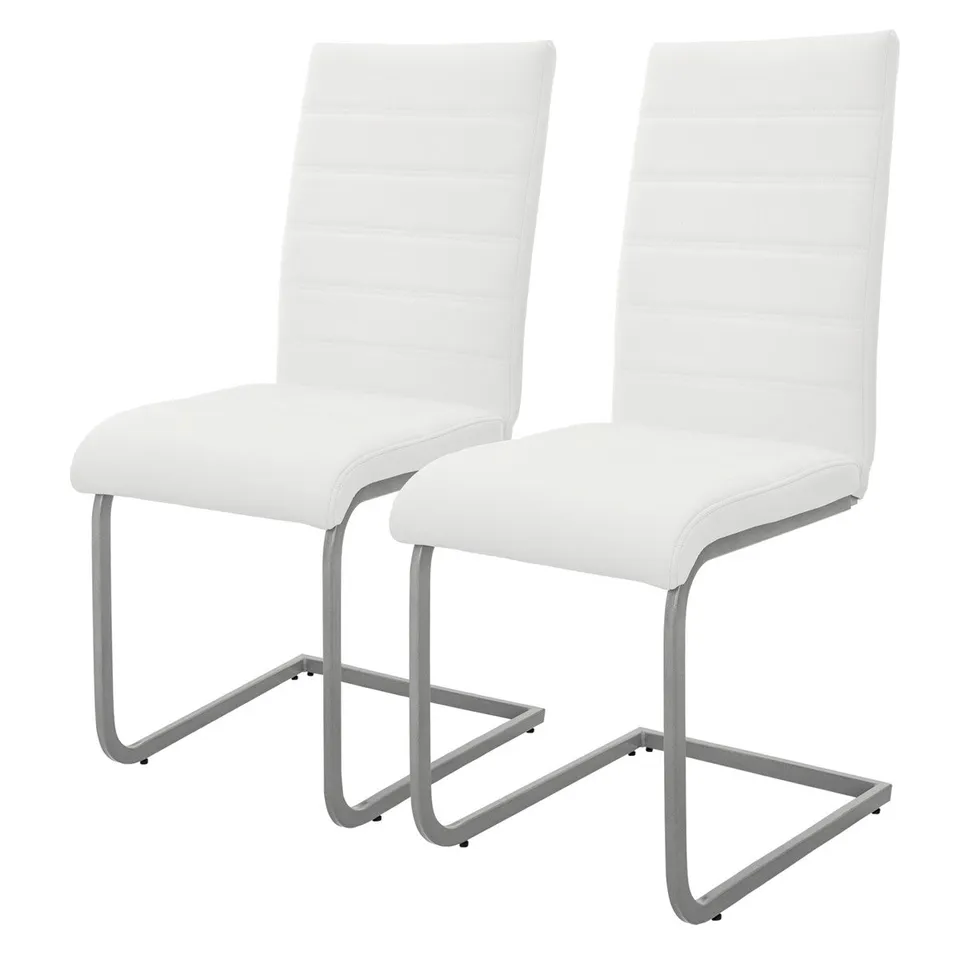 ECD Germany ML-Design chaise cantilever blanc similicuir lot de 2