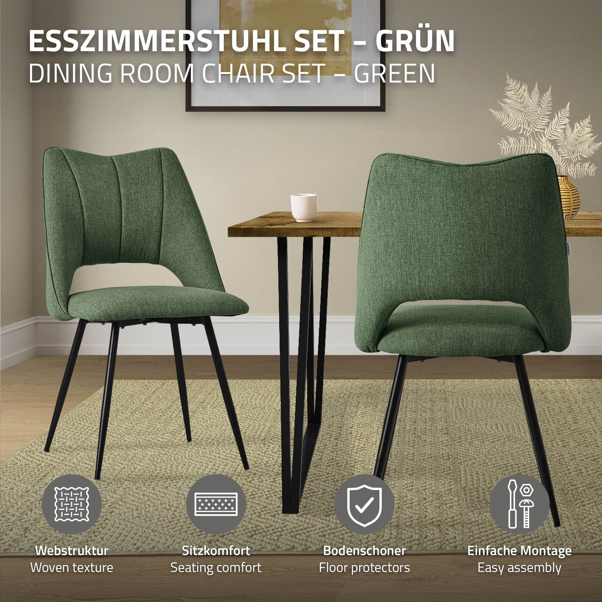 ECD Möbel chaise cuisine vert lot 4 rembourrée 120 kg