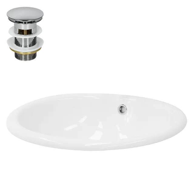 ECD Germany Sanitär lavabo céramique blanc 49 cm avec bonde argent