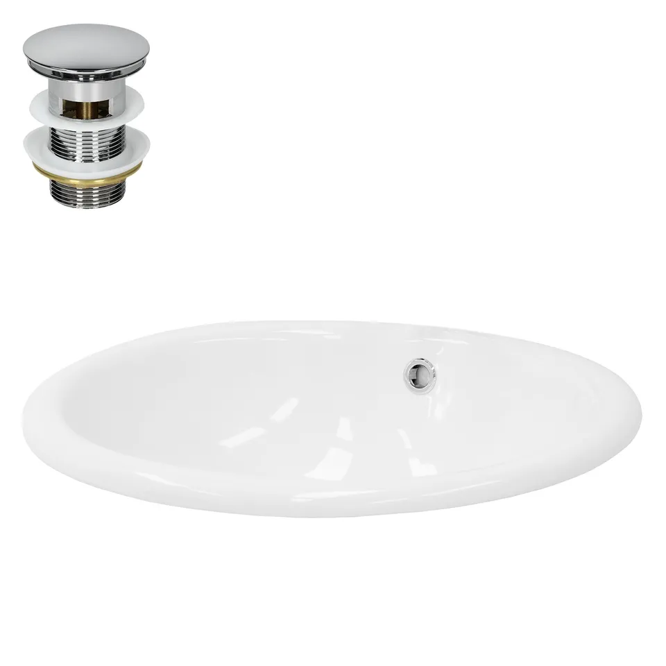 ECD Germany Sanitär lavabo céramique blanc 49 cm avec bonde argent