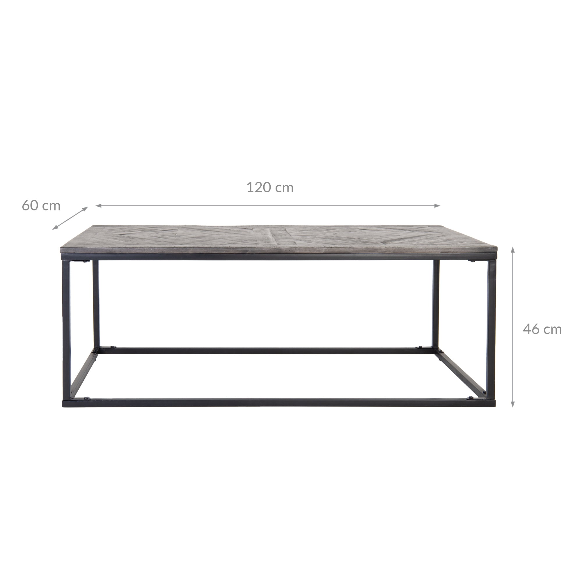 ECD Möbel table basse 120x60 gris manguier métal chevrons