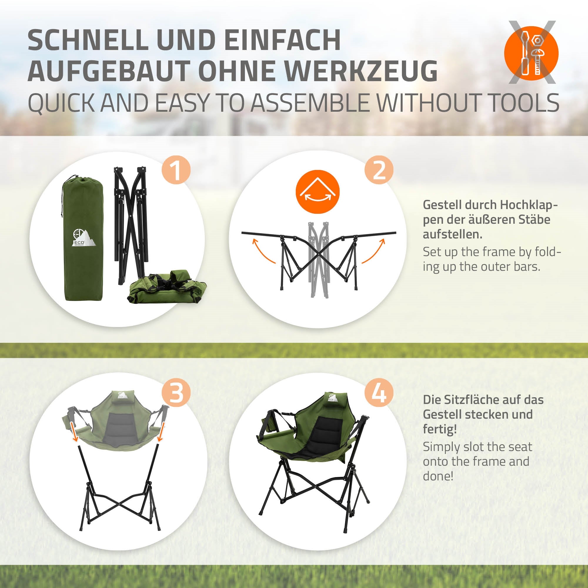 ECD Germany chaise camping pliante kaki 150 kg porte-gobelet
