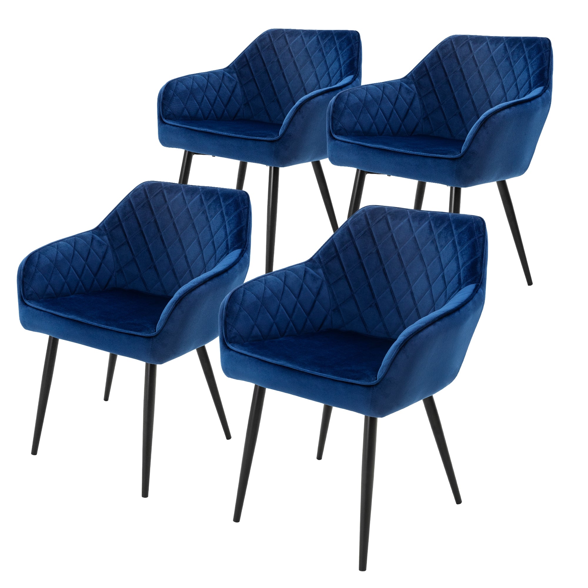 ECD Germany Möbel chaise velours bleu foncé lot de 4