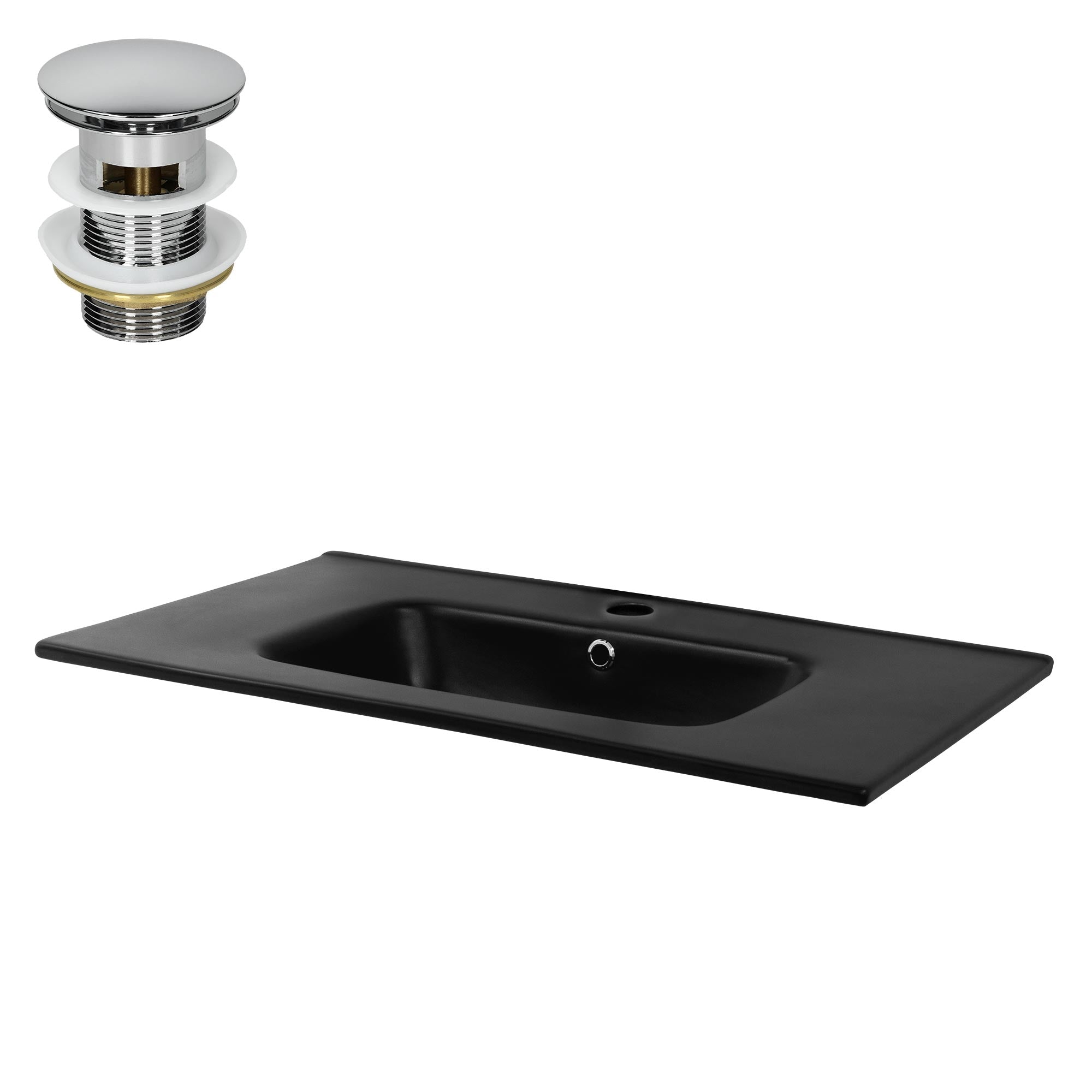 ECD Germany Sanitär Lavabo céramique 81 cm noir + bonde argent