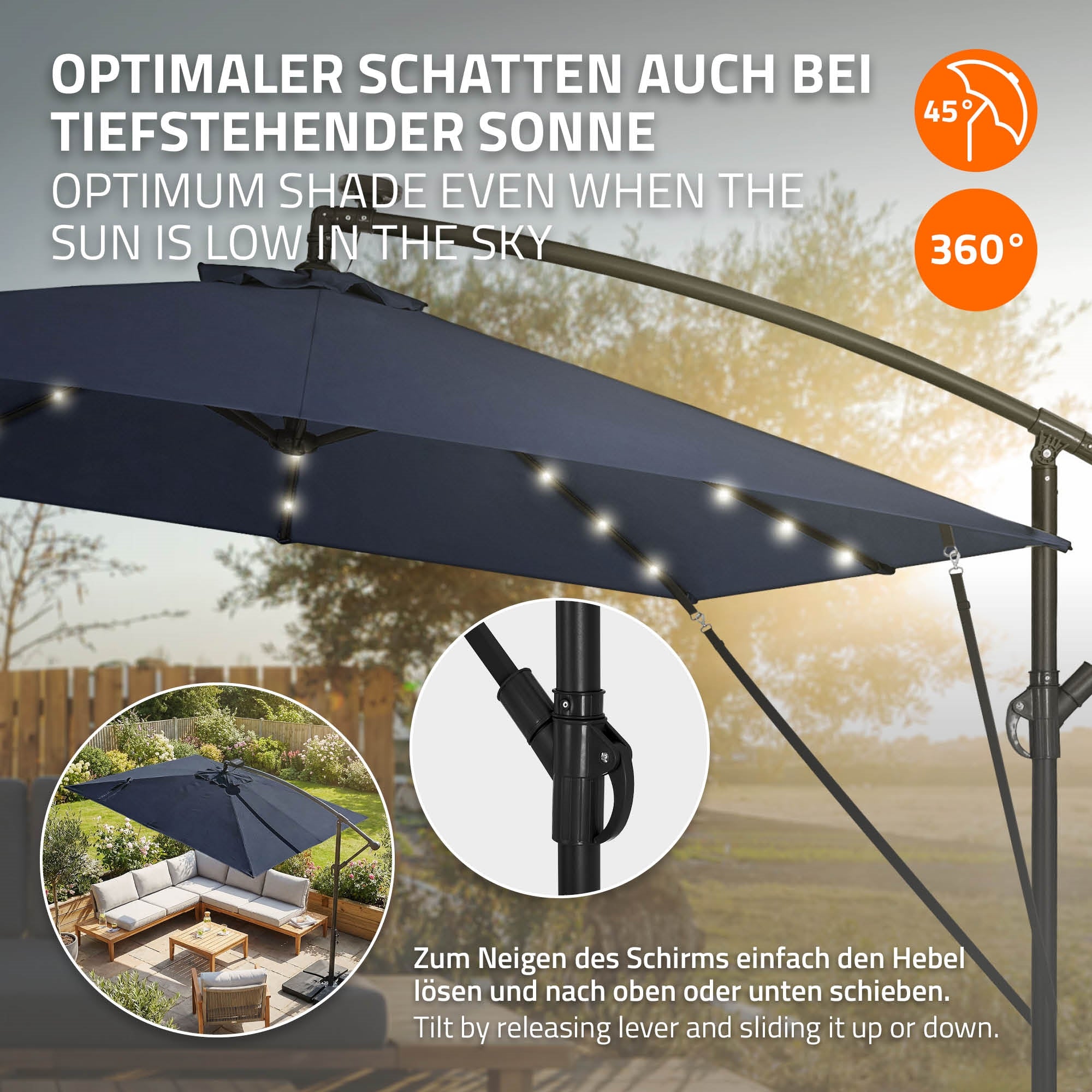 ECD Germany ML-Design Parasol déporté LED solaire 330cm bleu
