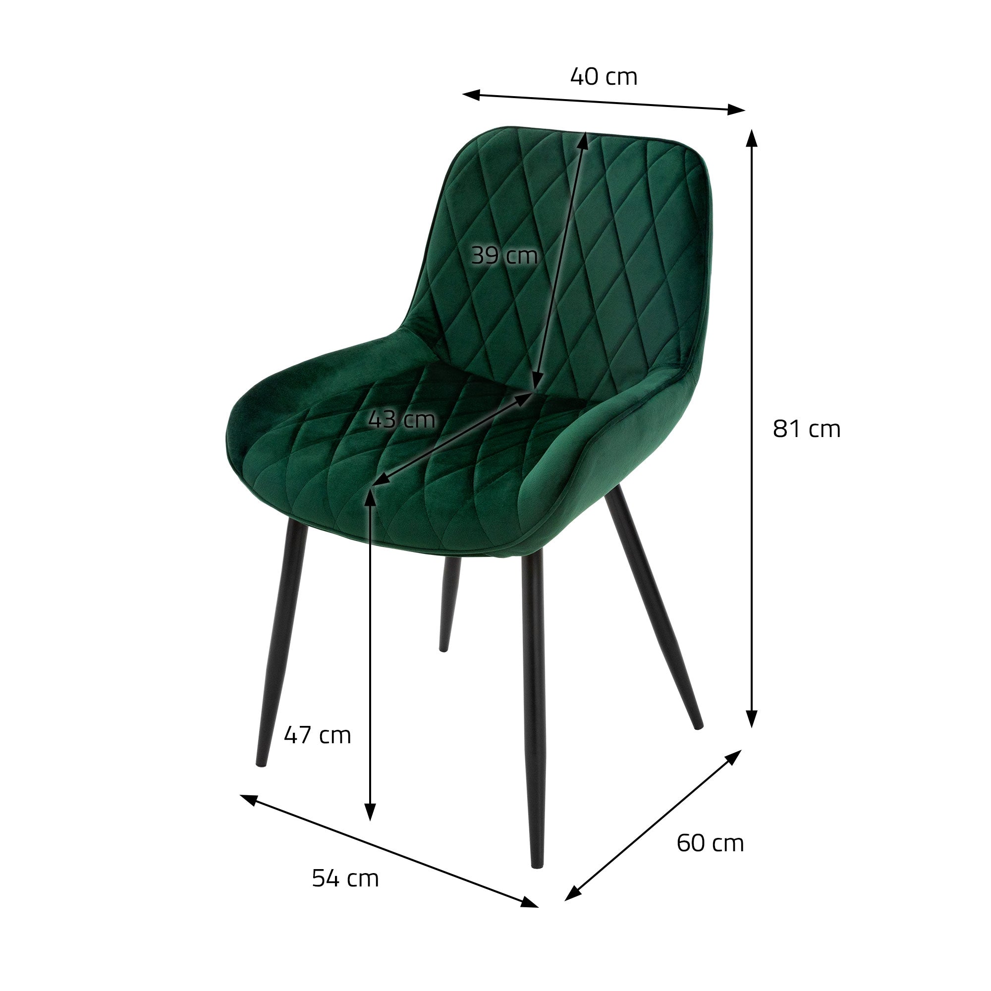 ECD Möbel chaise velours vert foncé lot 6 losanges