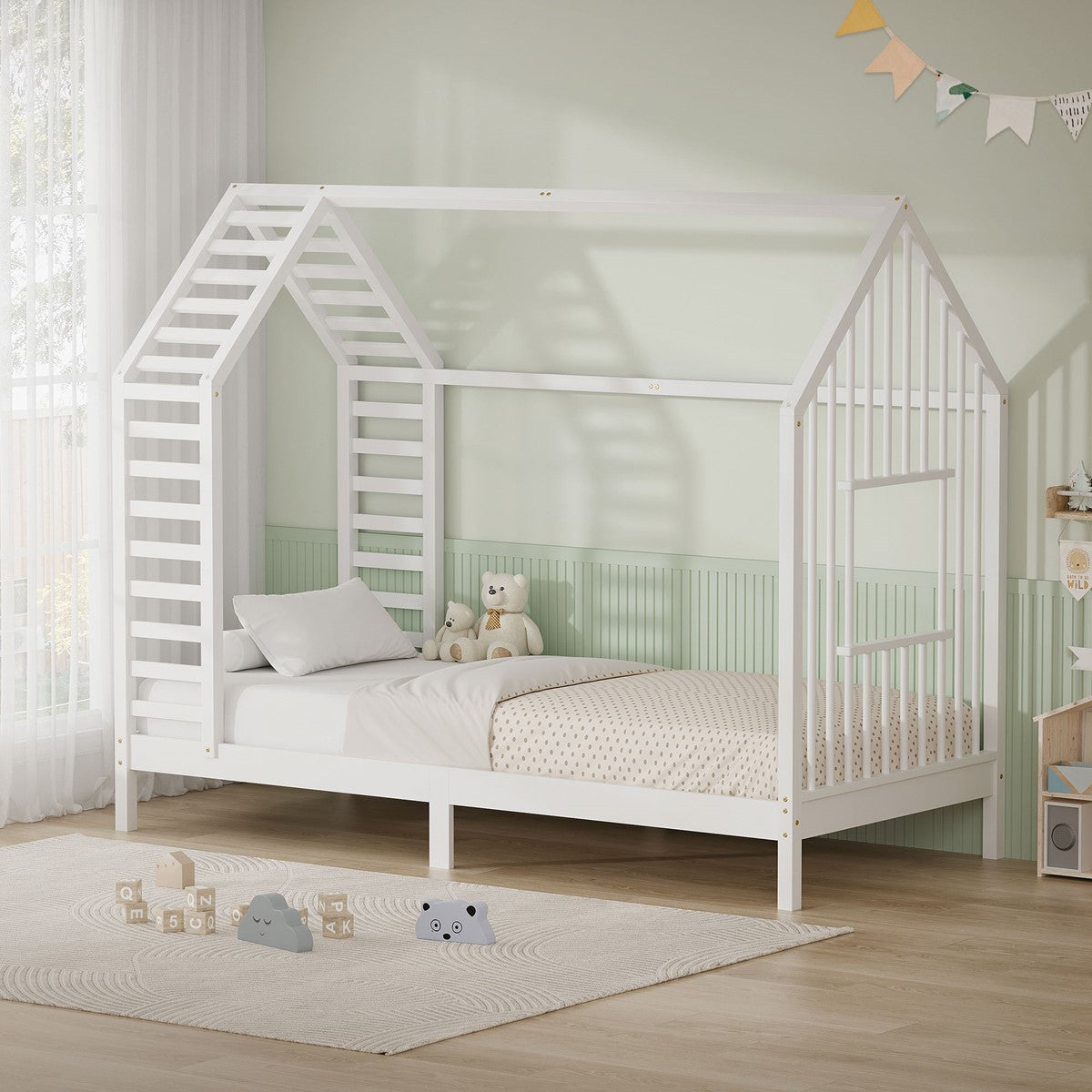 ECD Germany Kinder lit cabane blanc 90x200 cm pin sans matelas