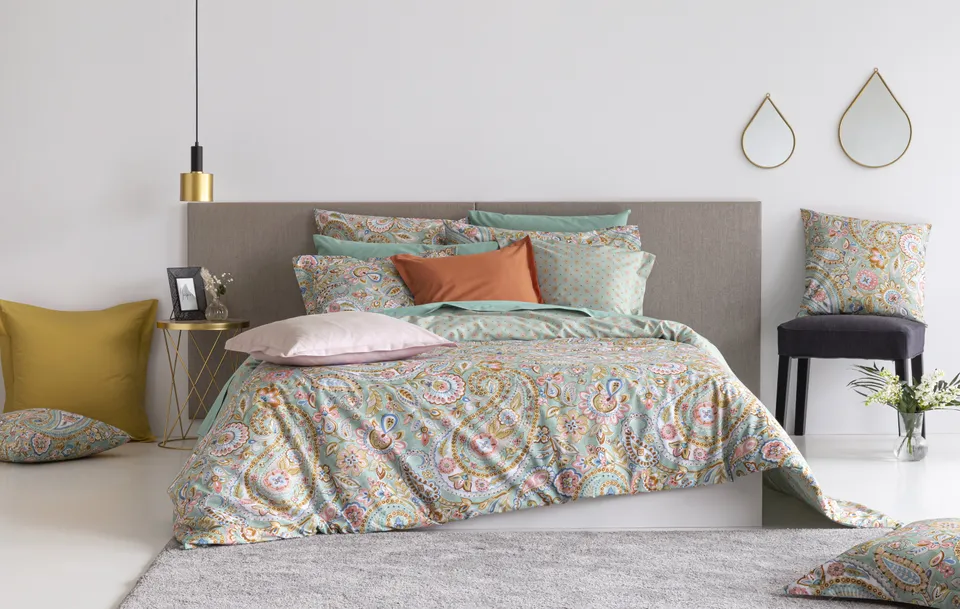 Parure housse couette 260x240 vert coton 3 pièces