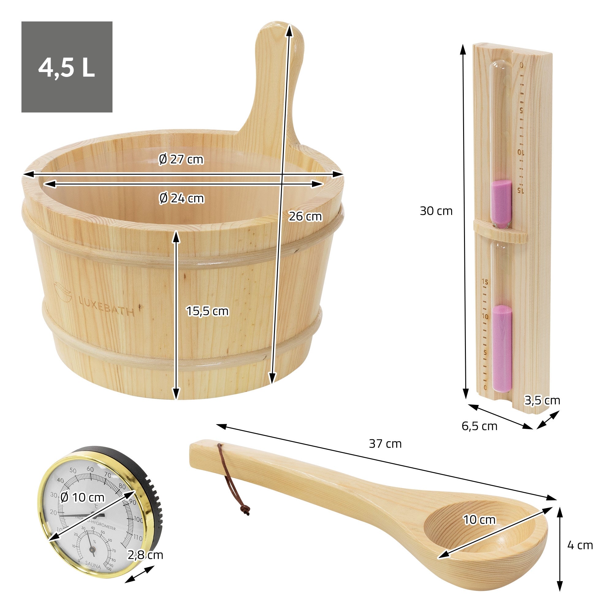 ECD Germany LuxeBath set sauna pin 4 pièces 4,5L