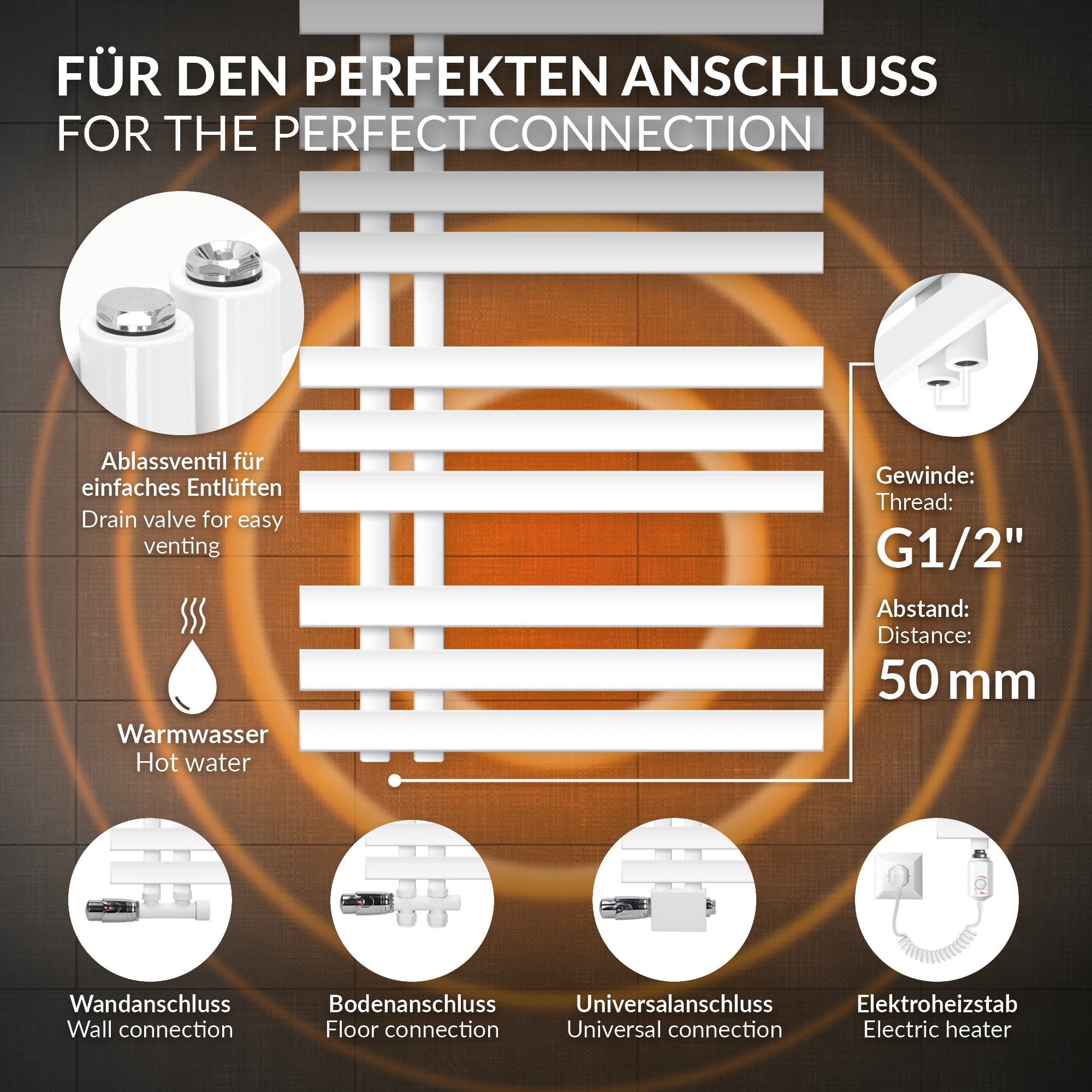 ECD Germany sèche-serviettes blanc 500x1600 mm raccord central
