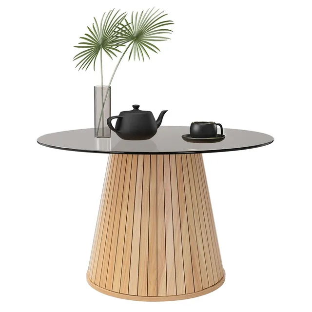 ECD Germany Möbel table basse ronde verre Ø80x50 cm bois brun