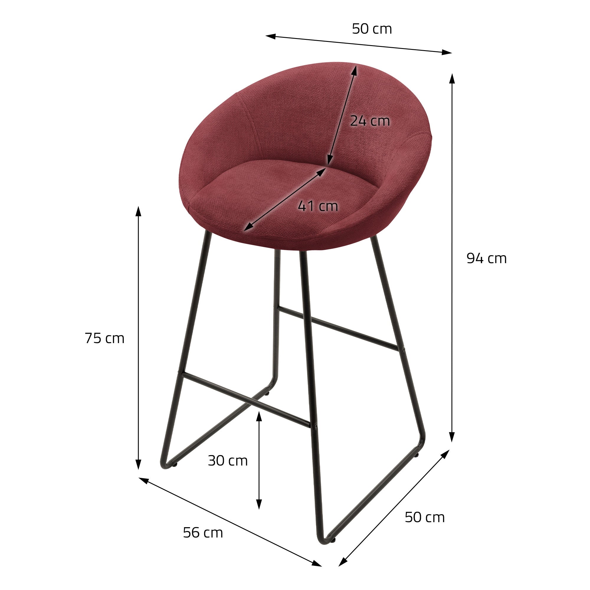 ECD Germany Möbel tabouret de bar rouge lot de 2 rembourré