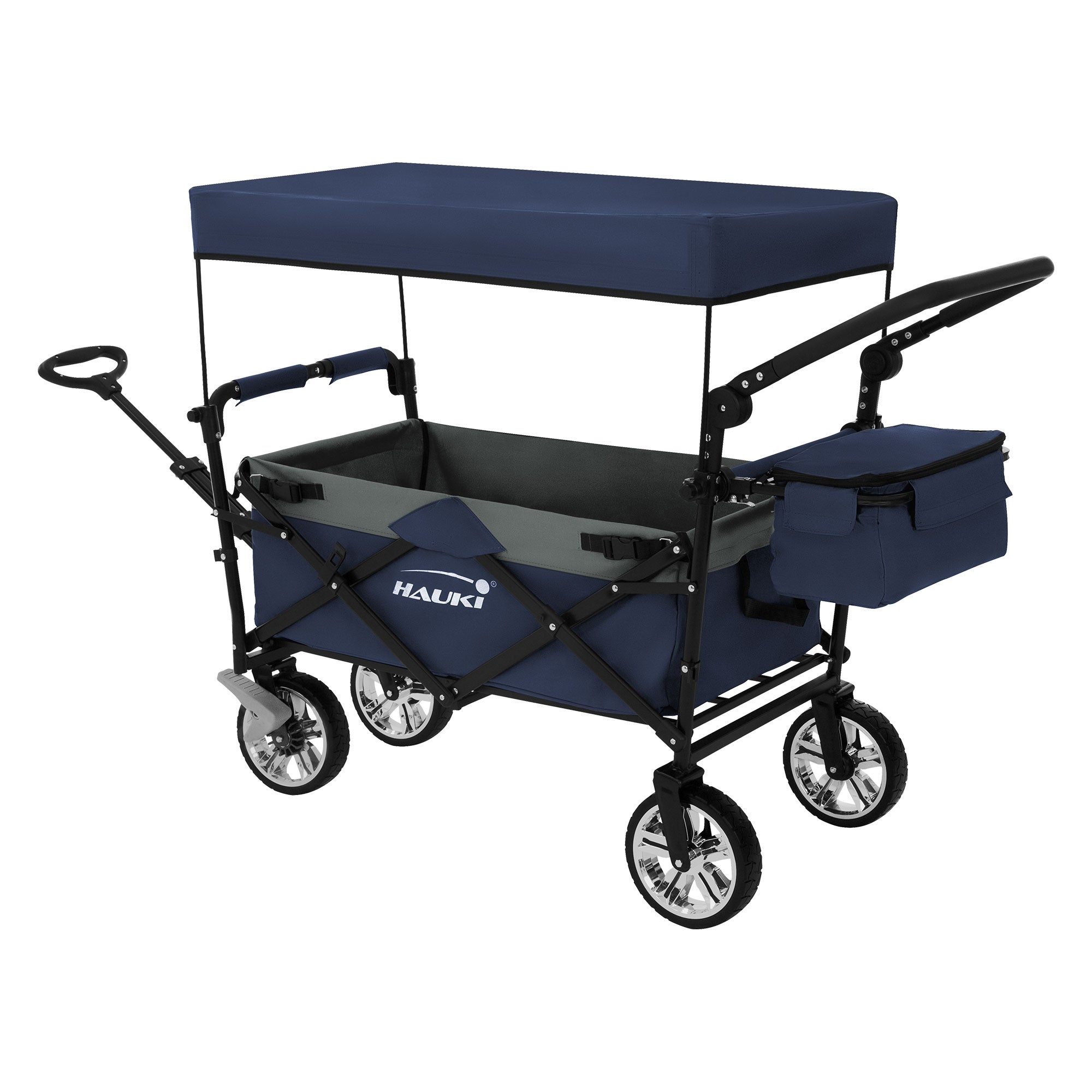 ECD Germany Hauki chariot pliable avec toit bleu/gris XXL 80 kg