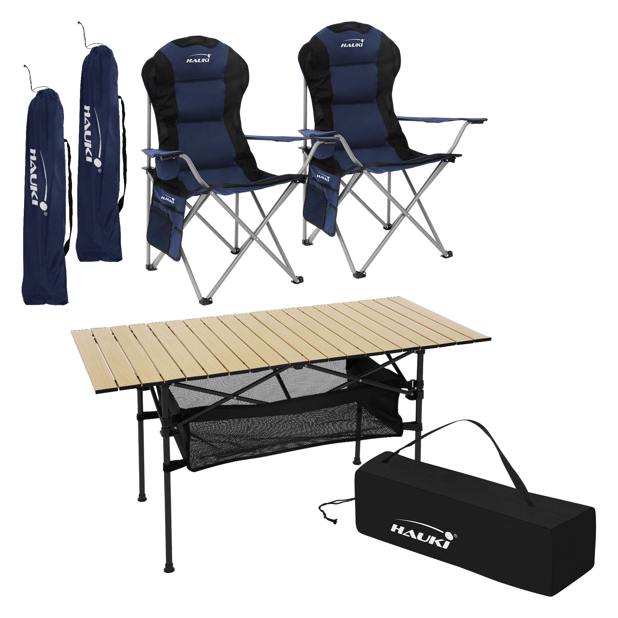 Hauki ensemble camping 3 pièces table pliante alu 2 chaises noir