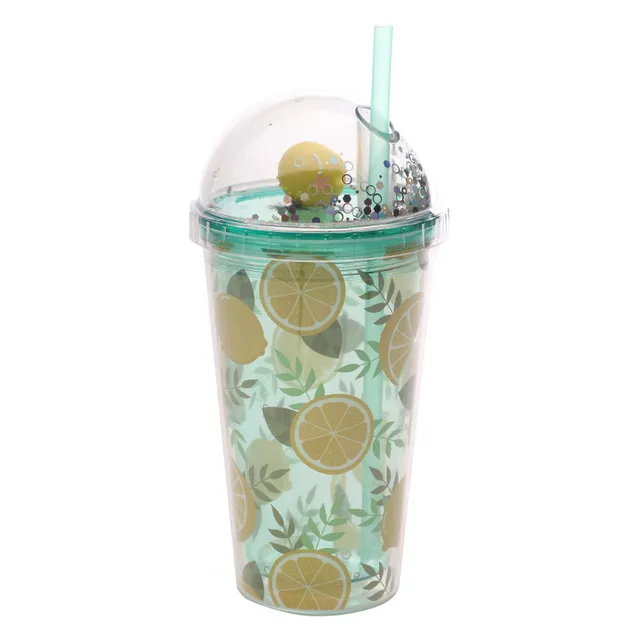 Stokomani Maison Gobelet à paille fruits plastique 740 ml jaune