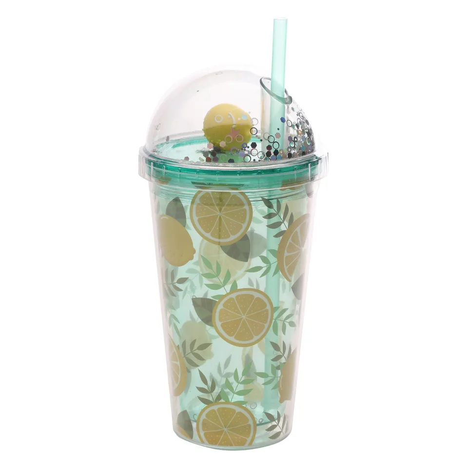 Stokomani Maison Gobelet à paille fruits plastique 740 ml jaune