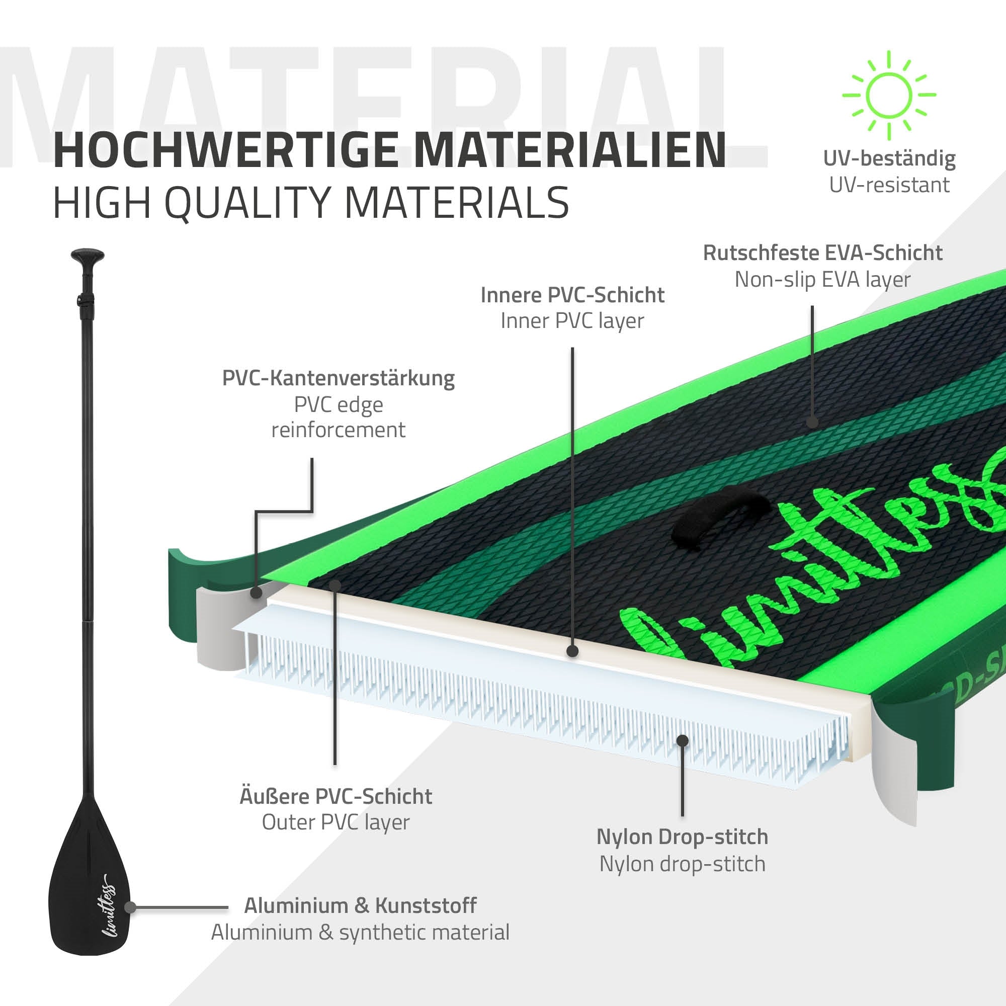 ECD Limitless 308x76x10 cm paddle gonflable vert PVC avec pompe