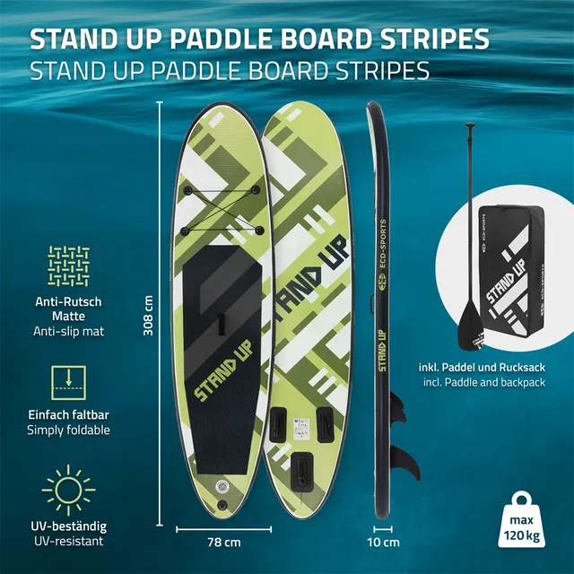 ECD Germany SUP gonflable olive 308 cm PVC avec pompe et sac