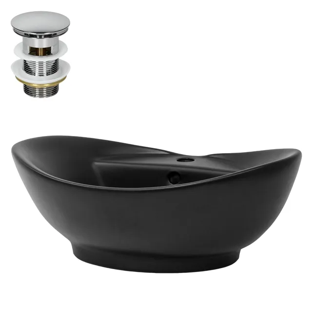 ECD Sanitär LuxeBath Vasque à Poser Noire 59 cm Céramique + Bonde