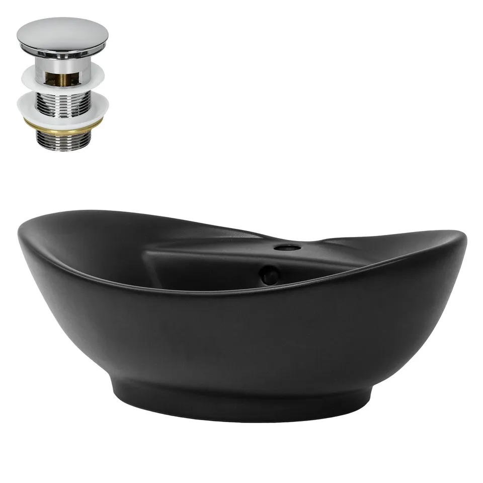 ECD Sanitär LuxeBath Vasque à Poser Noire 59 cm Céramique + Bonde